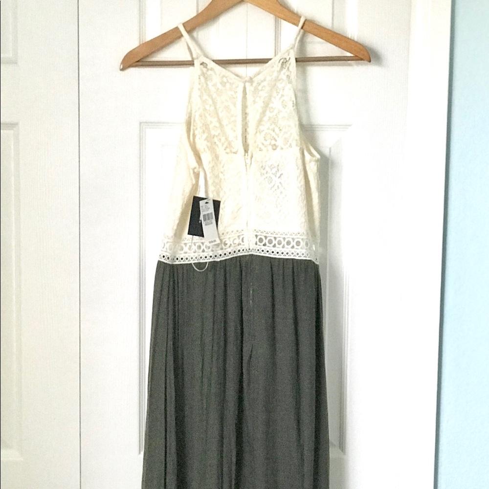 IZ Byer Olive Green and Off White Maxi Dress